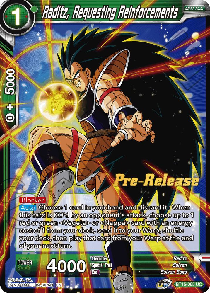 Raditz, Requesting Reinforcements BT15-065 card from Saiyan Showdown Pre-Release Cards