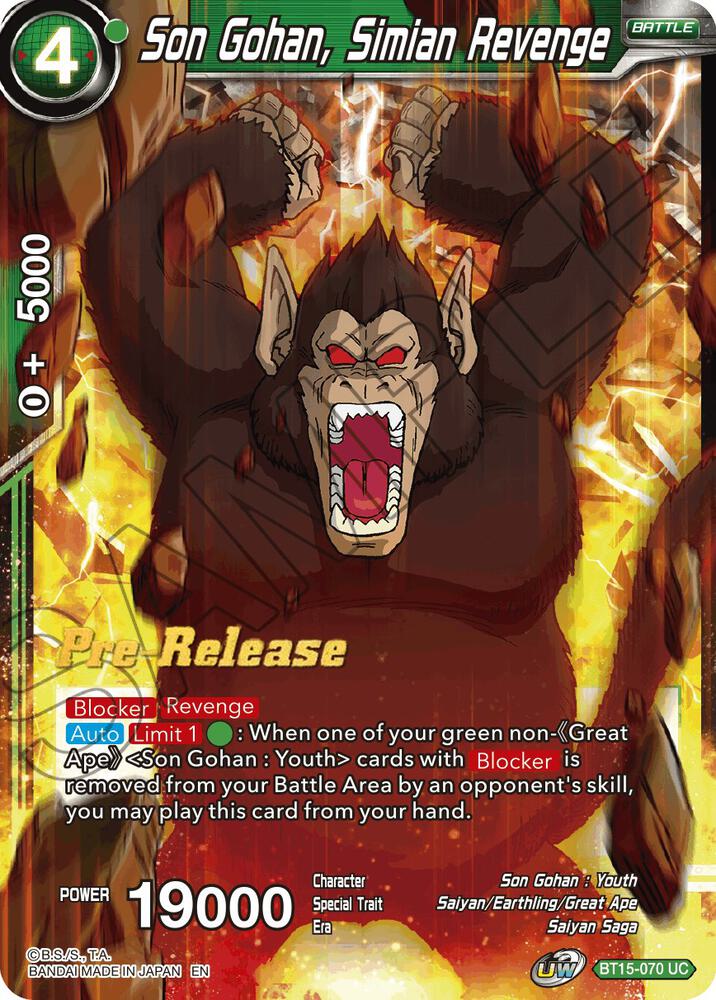 Son Gohan, Simian Revenge BT15-070 card from Saiyan Showdown Pre-Release Cards