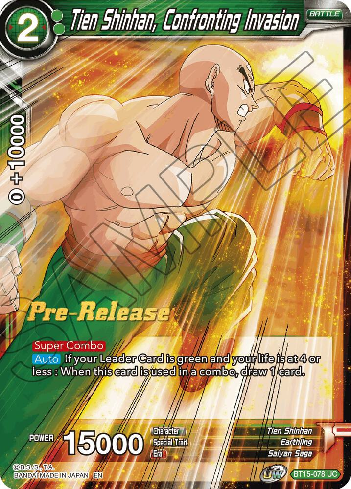 Tien Shinhan, Confronting Invasion BT15-078 card from Saiyan Showdown Pre-Release Cards