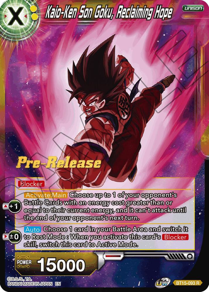 Kaio-Ken Son Goku, Reclaiming Hope BT15-093 card from Saiyan Showdown Pre-Release Cards