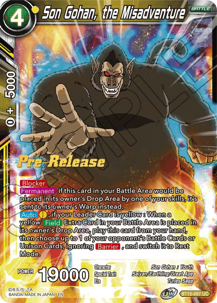 Son Gohan, the Misadventure BT15-097 card from Saiyan Showdown Pre-Release Cards