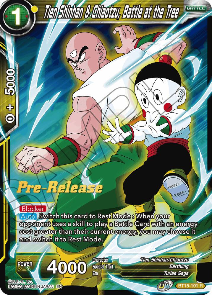 Tien Shinhan & Chiaotzu, Battle at the Tree BT15-101 card from Saiyan Showdown Pre-Release Cards