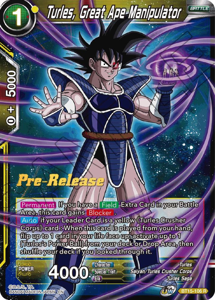 Turles, Great Ape Manipulator BT15-106 card from Saiyan Showdown Pre-Release Cards