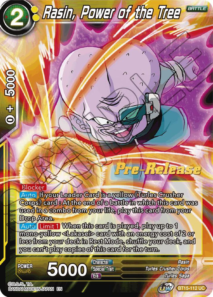 Rasin, Power of the Tree BT15-112 card from Saiyan Showdown Pre-Release Cards