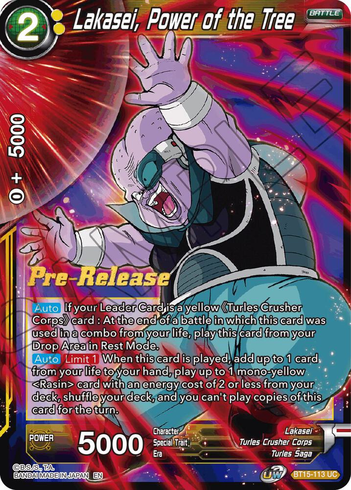 Lakasei, Power of the Tree BT15-113 card from Saiyan Showdown Pre-Release Cards