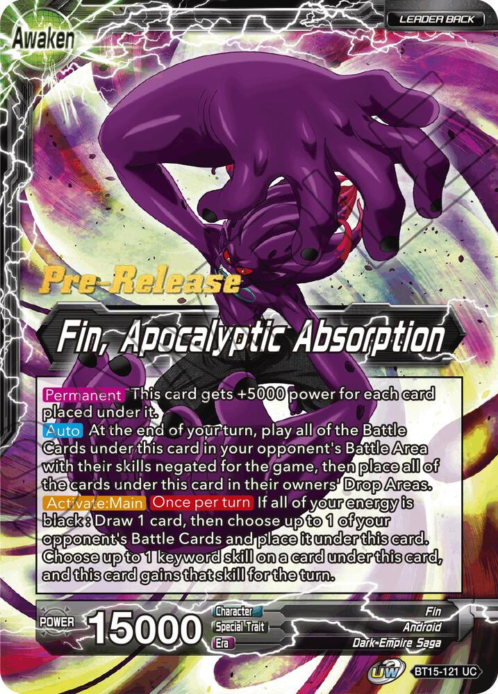 Fin // Fin, Apocalyptic Absorption BT15-121 card from Saiyan Showdown Pre-Release Cards