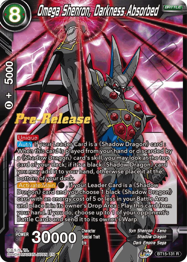 Omega Shenron, Darkness Absorbed BT15-131 card from Saiyan Showdown Pre-Release Cards