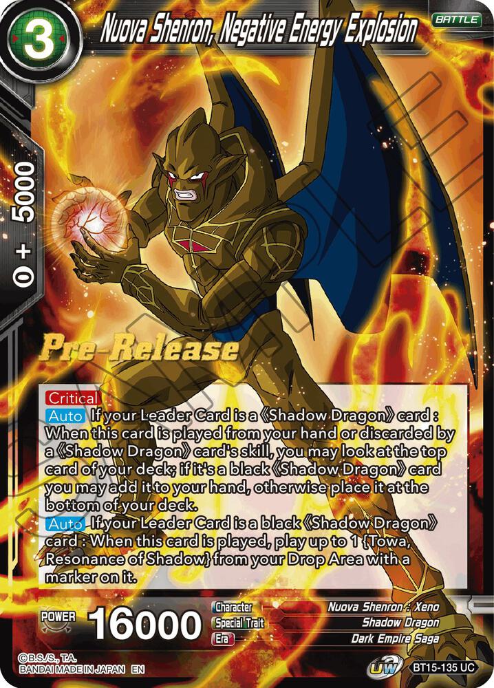 Nuova Shenron, Negative Energy Explosion BT15-135 card from Saiyan Showdown Pre-Release Cards