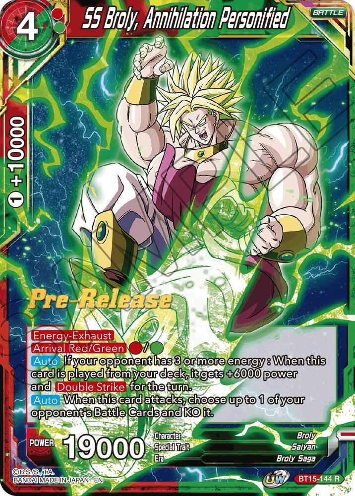 SS Broly, Annihilation Personified BT15-144 card from Saiyan Showdown Pre-Release Cards