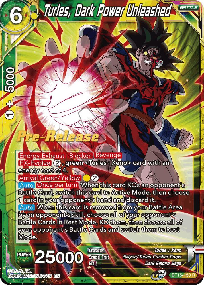 Turles, Dark Power Unleashed BT15-150 card from Saiyan Showdown Pre-Release Cards