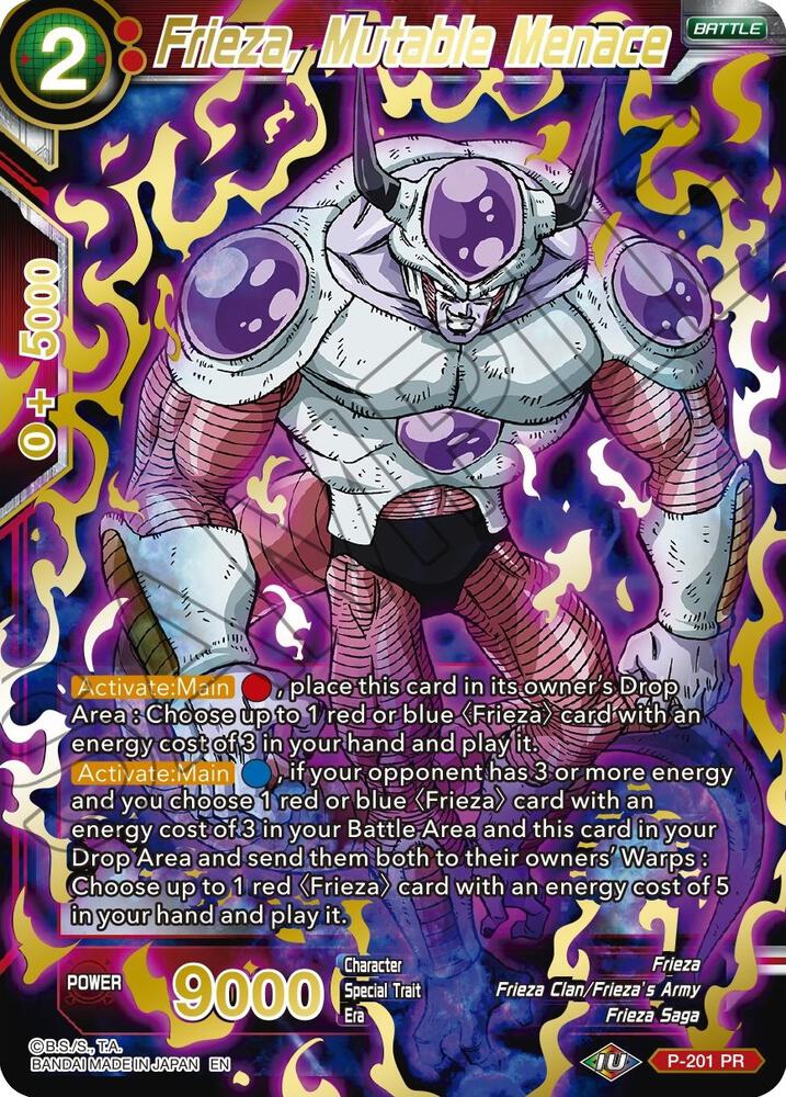 Frieza, Mutable Menace (Gold Stamped) P-201 card from Mythic Booster