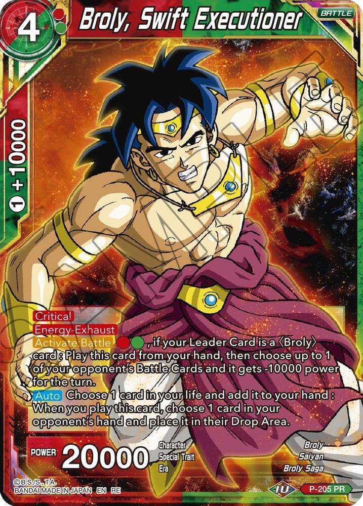 Broly, Swift Executioner P-205 card from Mythic Booster