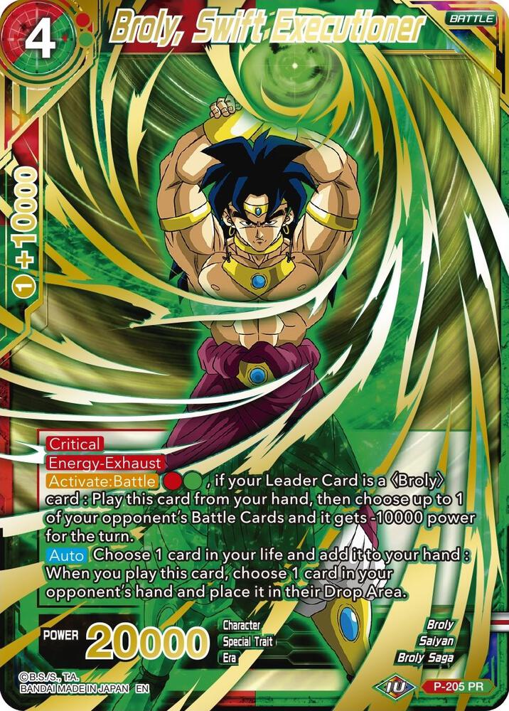 Broly, Swift Executioner (Gold Stamped) P-205 card from Mythic Booster