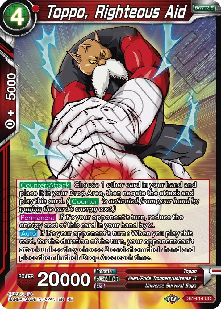 Toppo, Righteous Aid DB1-014 card from Mythic Booster