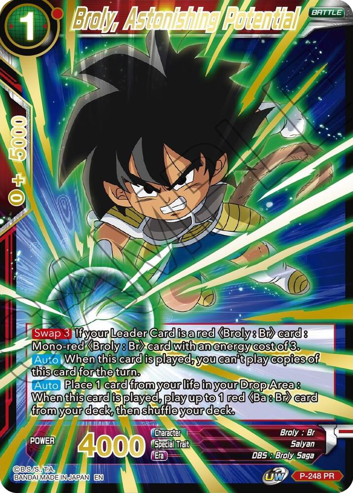 Broly, Astonishing Potential (Gold Stamped) P-248 card from Mythic Booster