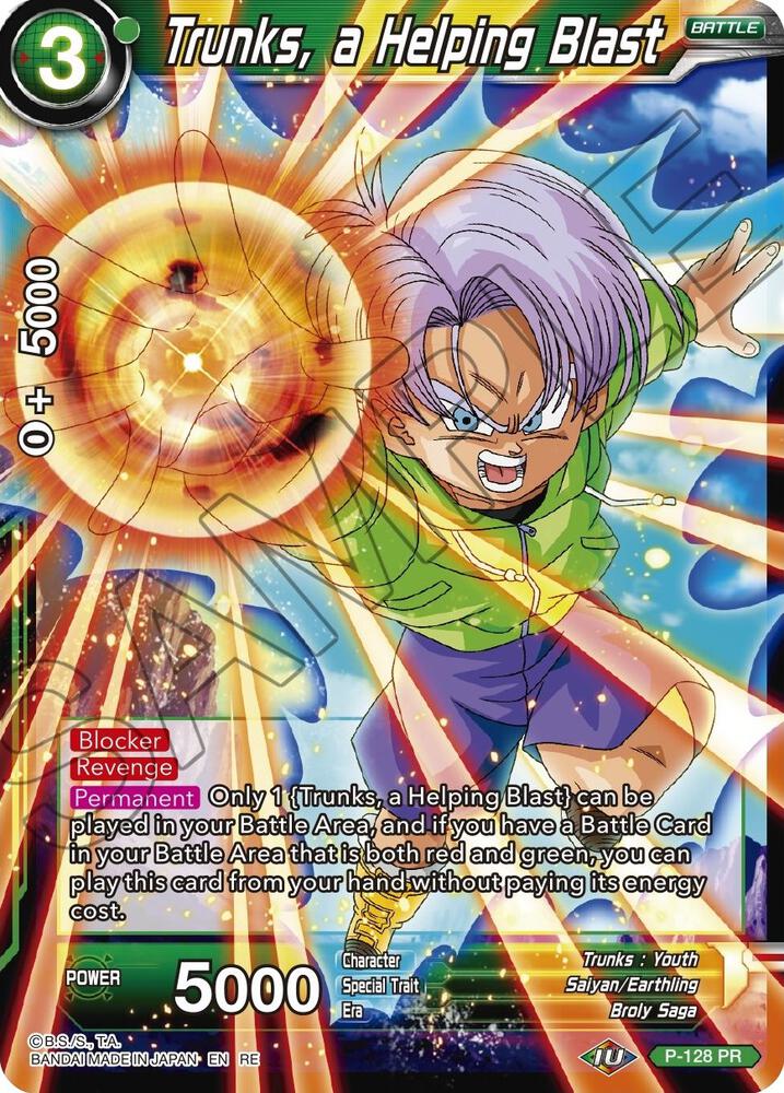 Trunks, a Helping Blast P-128 card from Mythic Booster