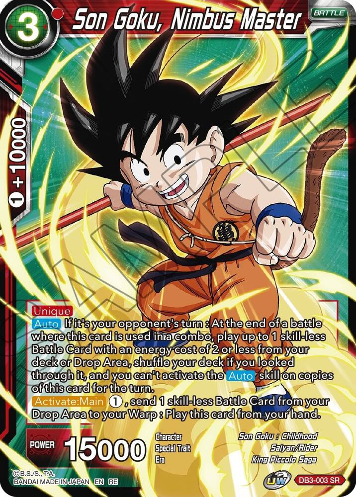 Son Goku, Nimbus Master DB3-003 card from Mythic Booster
