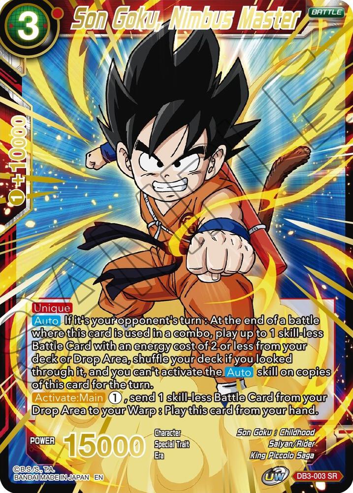 Son Goku, Nimbus Master (Gold Stamped) DB3-003 card from Mythic Booster