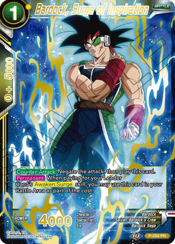 Bardock, Surge of Inspiration (Gold Stamped) P-204 card from Mythic Booster