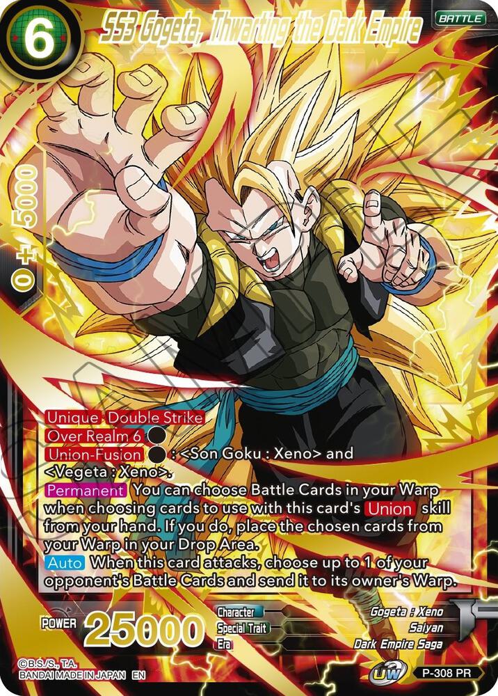 SS3 Gogeta, Thwarting the Dark Empire (Gold Stamped) P-308 card from Mythic Booster