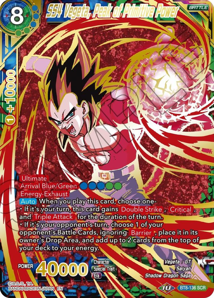 SS4 Vegeta, Peak of Primitive Power (Gold Stamped) BT8-136 card from Mythic Booster