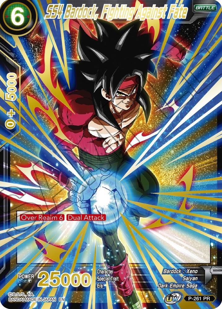 SS4 Bardock, Fighting Against Fate (Gold Stamped) P-261 card from Mythic Booster