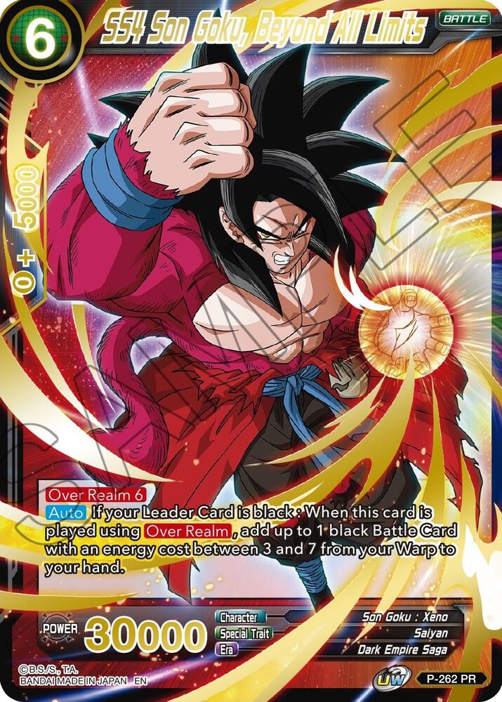 SS4 Son Goku, Beyond All Limits (Gold Stamped) P-262 card from Mythic Booster