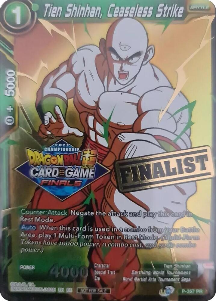 Tien Shinhan, Ceaseless Strike (Championship 2021 Vault Set) (Finalist Gold Stamped) P-357 card from Promotion Cards