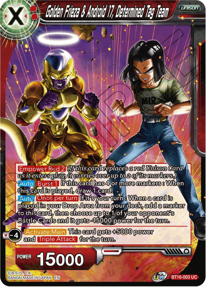 Golden Frieza & Android 17, Determined Tag Team BT16-003 card from Realm of the Gods