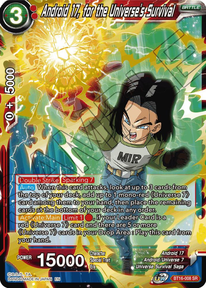 Android 17, for the Universe's Survival BT16-008 card from Realm of the Gods