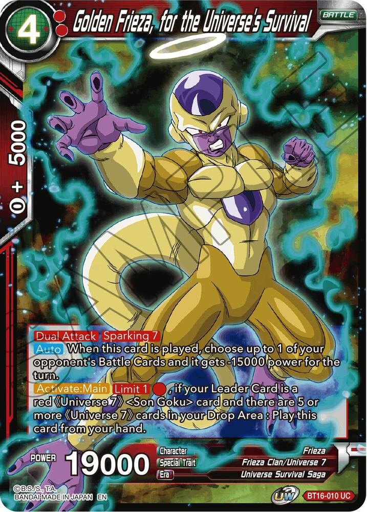 Golden Frieza, for the Universe's Survival BT16-010 card from Realm of the Gods