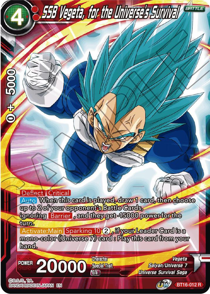 SSB Vegeta, for the Universe's Survival BT16-012 card from Realm of the Gods