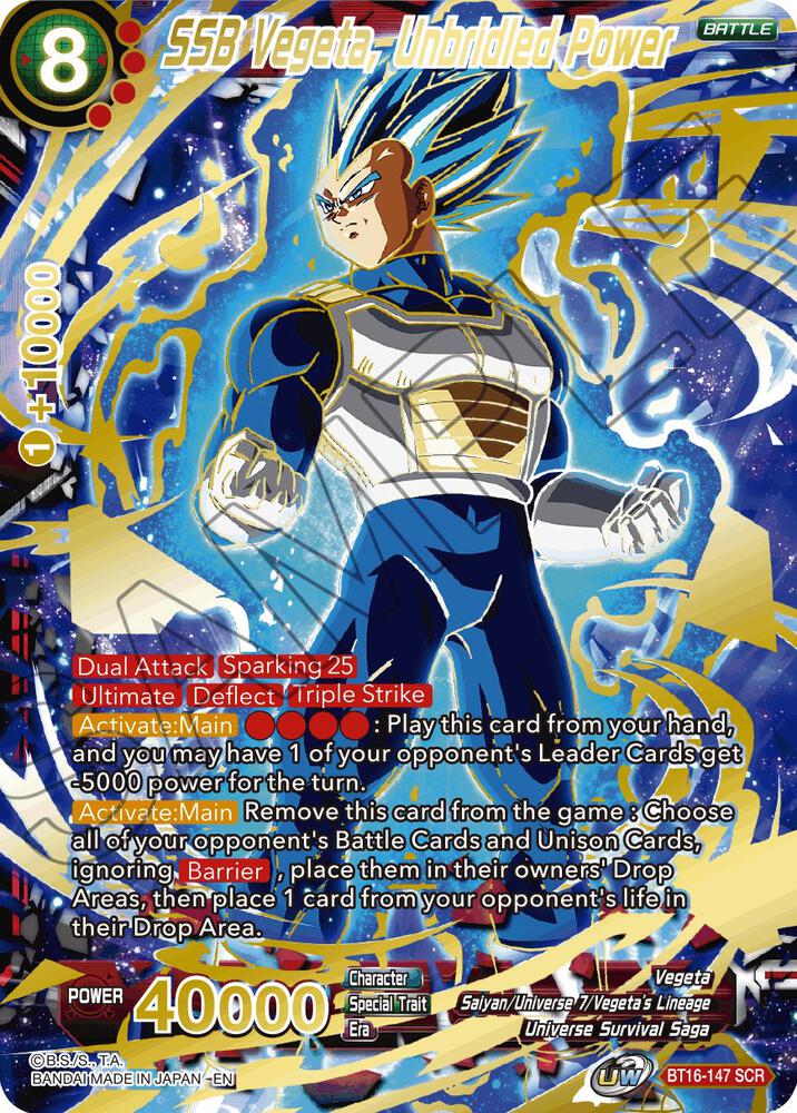 SSB Vegeta, Unbridled Power BT16-147 card from Realm of the Gods