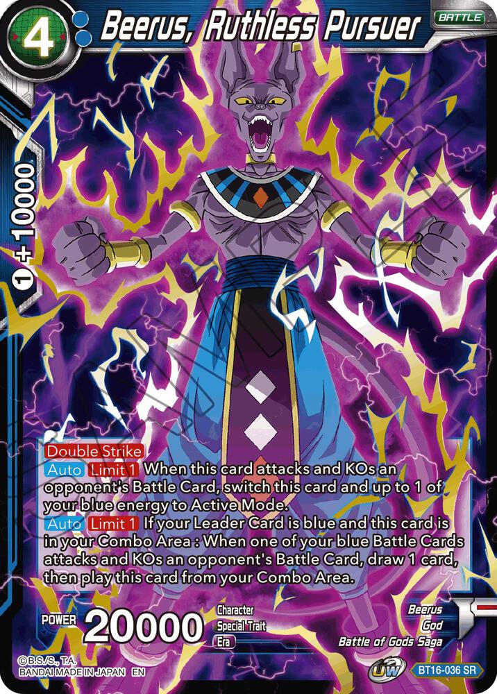 Beerus, Ruthless Pursuer BT16-036 card from Realm of the Gods