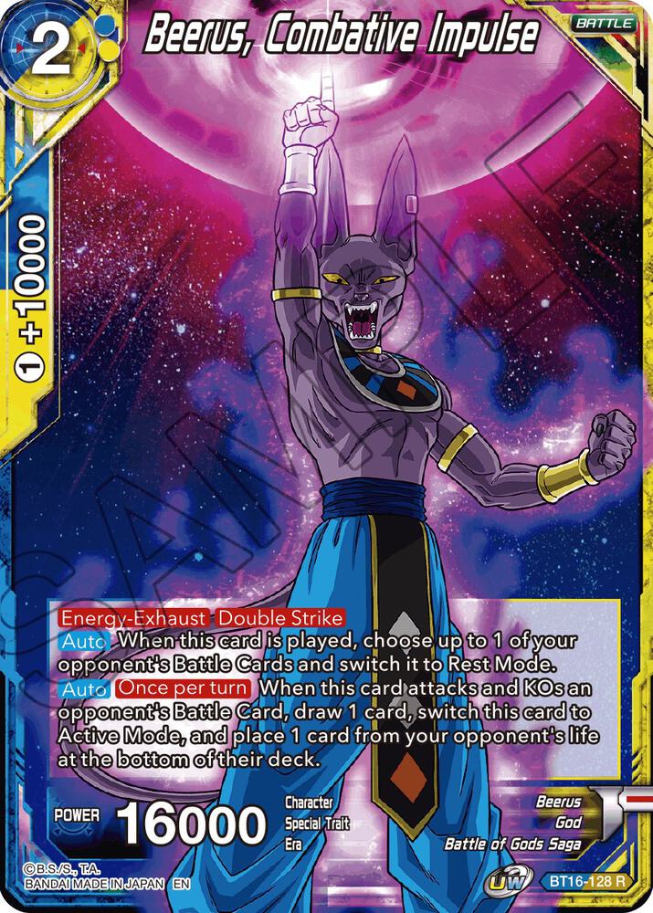 Beerus, Combative Impulse BT16-128 card from Realm of the Gods