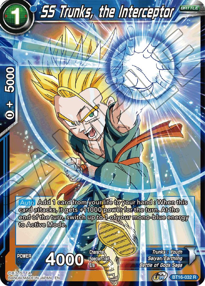 SS Trunks, the Interceptor BT16-032 card from Realm of the Gods