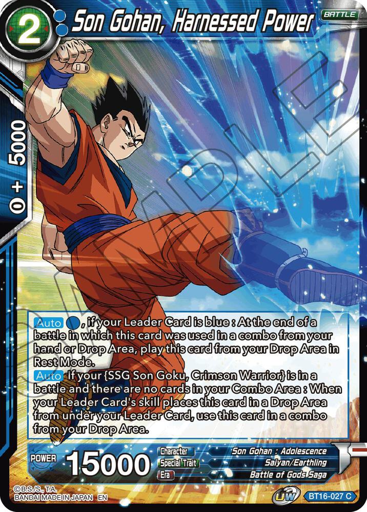 Son Gohan, Harnessed Power BT16-027 card from Realm of the Gods