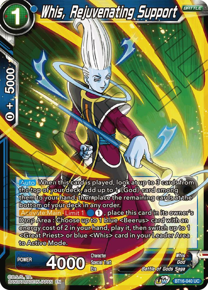 Whis, Rejuvenating Support BT16-040 card from Realm of the Gods