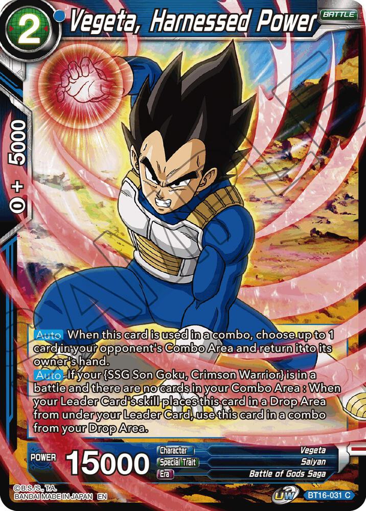 Vegeta, Harnessed Power BT16-031 card from Realm of the Gods
