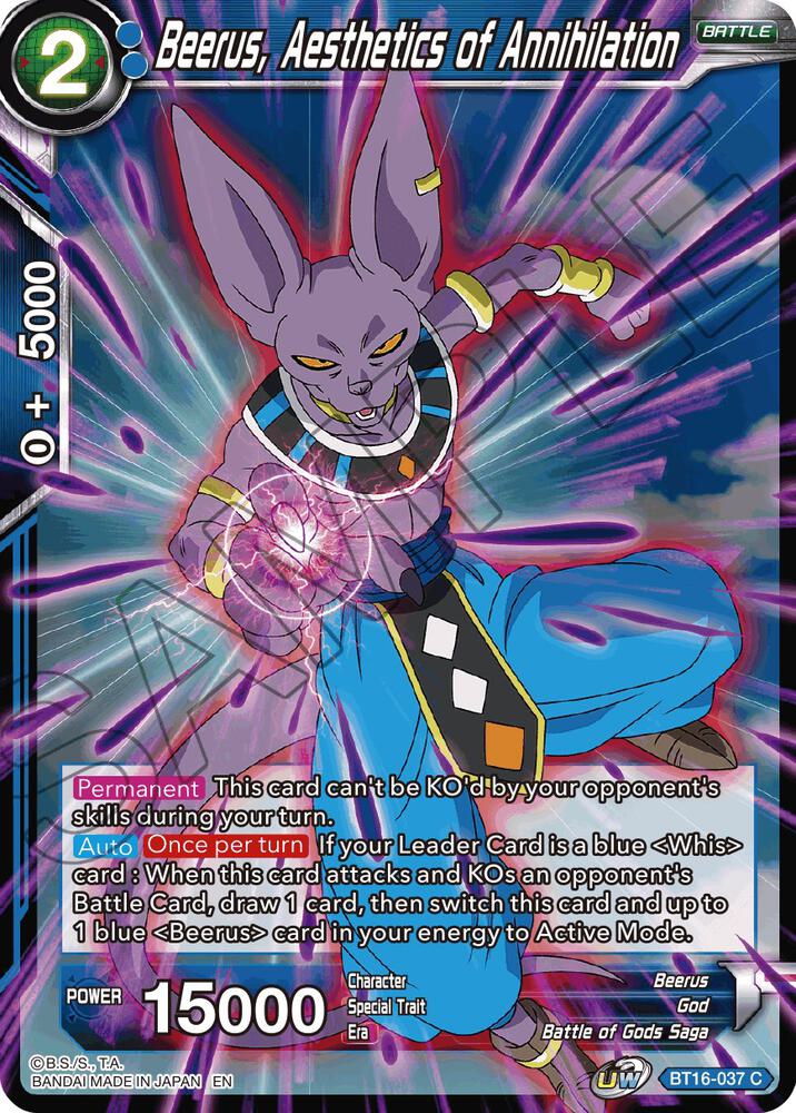 Beerus, Aesthetic of Annihilation BT16-037 card from Realm of the Gods