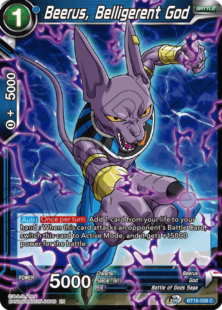 Beerus, Belligerent God BT16-038 card from Realm of the Gods