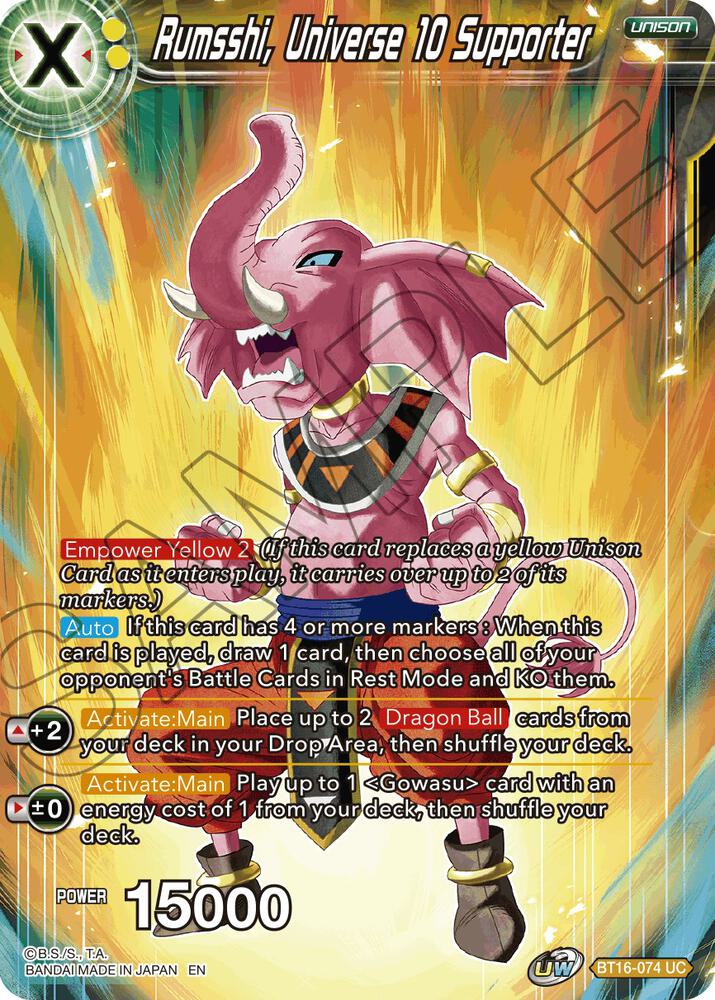 Rumsshi, Universe 10 Supporter BT16-074 card from Realm of the Gods