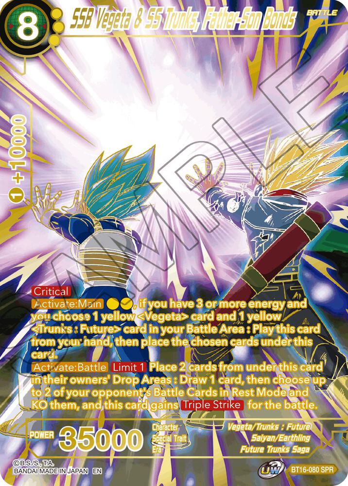 SSB Vegeta & SS Trunks, Father-Son Bonds (SPR) BT16-080 card from Realm of the Gods
