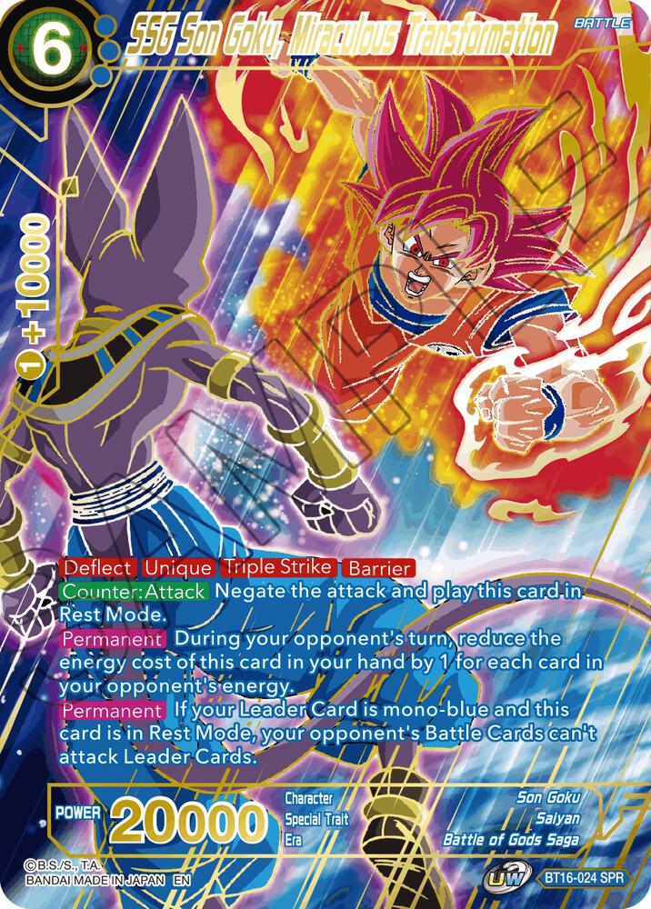 SSG Son Goku, Miraculous Transformation (SPR) BT16-024 card from Realm of the Gods
