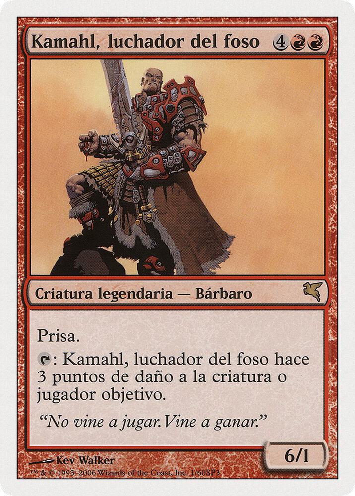Kamahl, Pit Fighter (Spanish) - "Kamahl, luchador del foso" I1 card from Magic Encyclopedia 2005 (Salvat/Hachette)