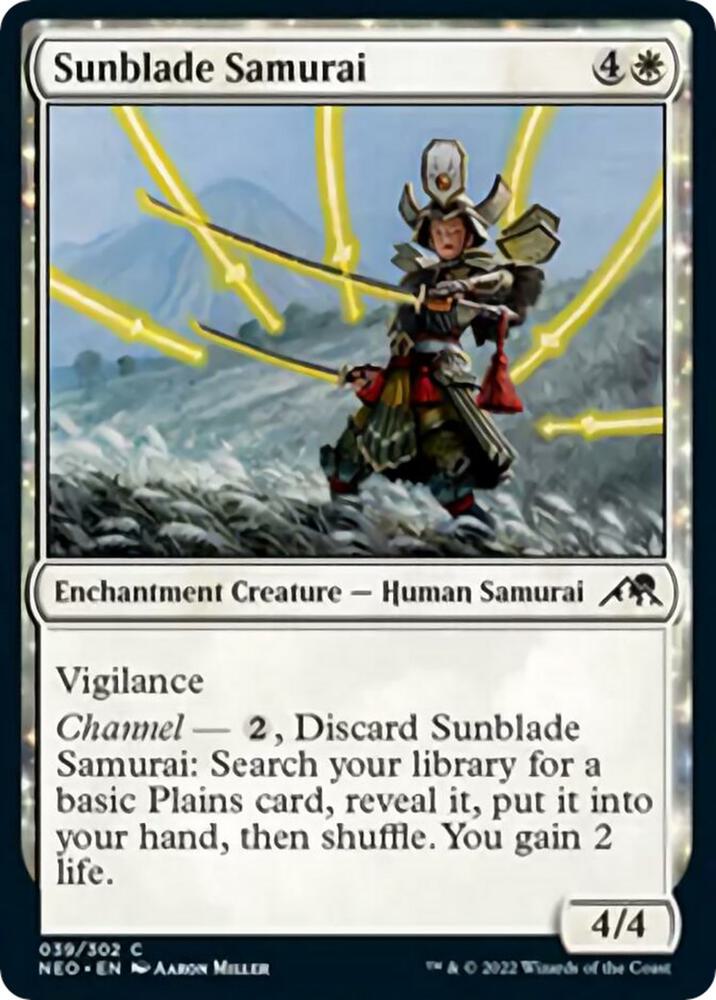 Sunblade Samurai 39 card from Kamigawa: Neon Dynasty
