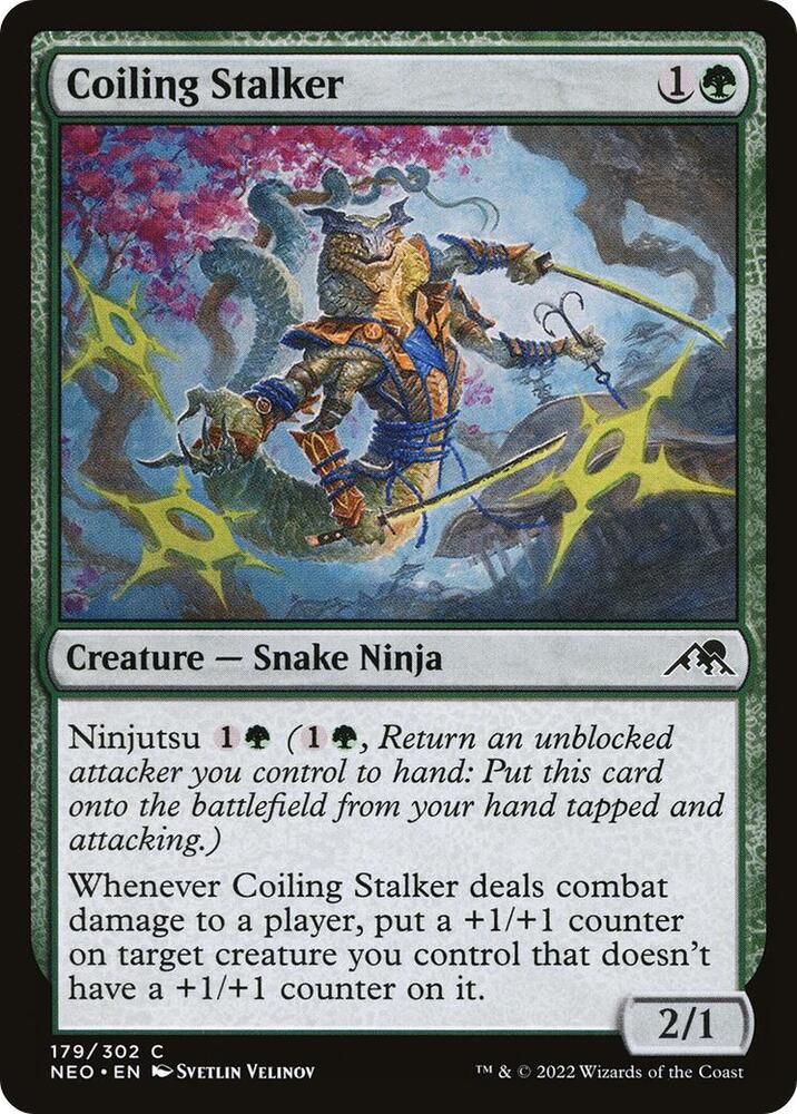 Coiling Stalker 179 card from Kamigawa: Neon Dynasty