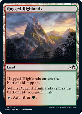 Rugged Highlands 273 card from Kamigawa: Neon Dynasty