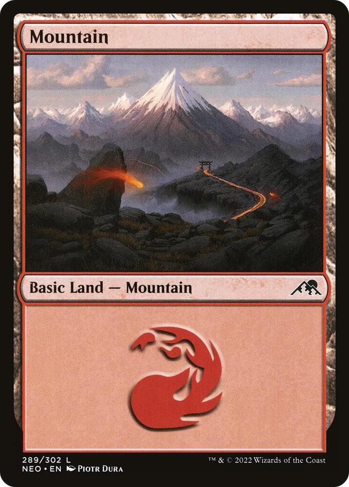 Mountain 289 card from Kamigawa: Neon Dynasty
