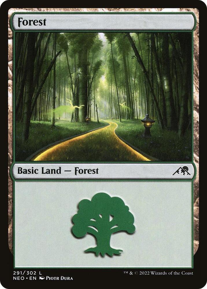 Forest 291 card from Kamigawa: Neon Dynasty